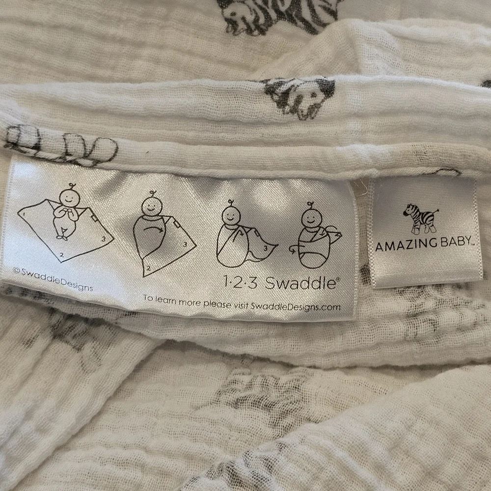 123 Swaddle Club Amazing Baby Zebra Receiving Swaddle Blanket 100% Cotton 40x40